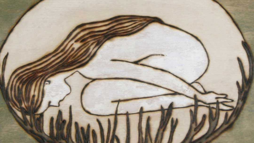 Amy Ventura pyrography egg woman wood burning